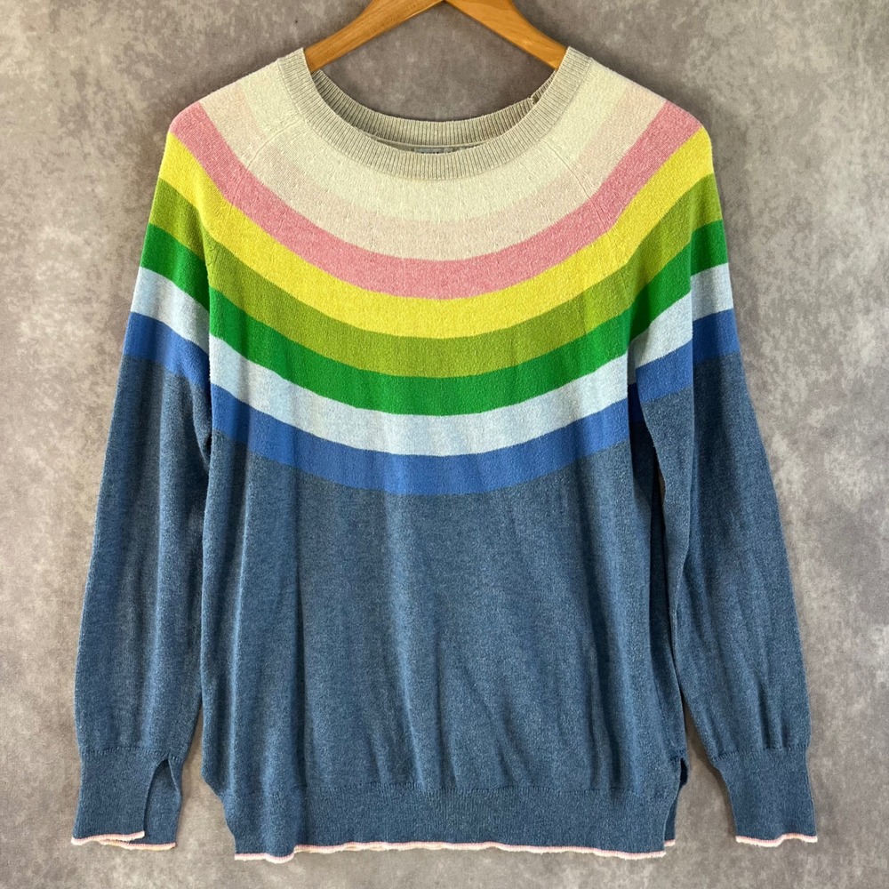Zaket & Plover Rainbow Stripe Sweater Womens Small Blue Crew Neck Knit Top